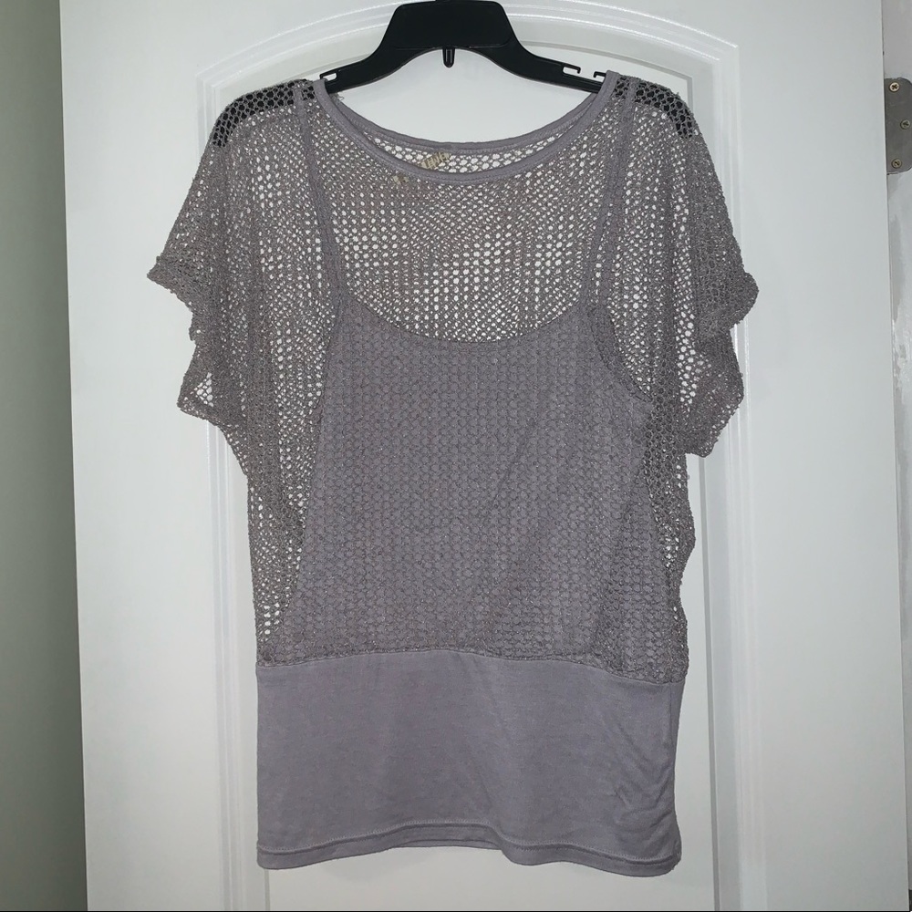 Womens L fishnet lace tank blouse